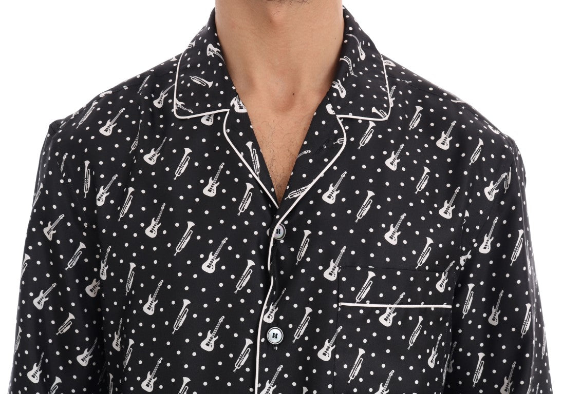 Dolce & Gabbana Silk Black and White Jazz Motive Shirt