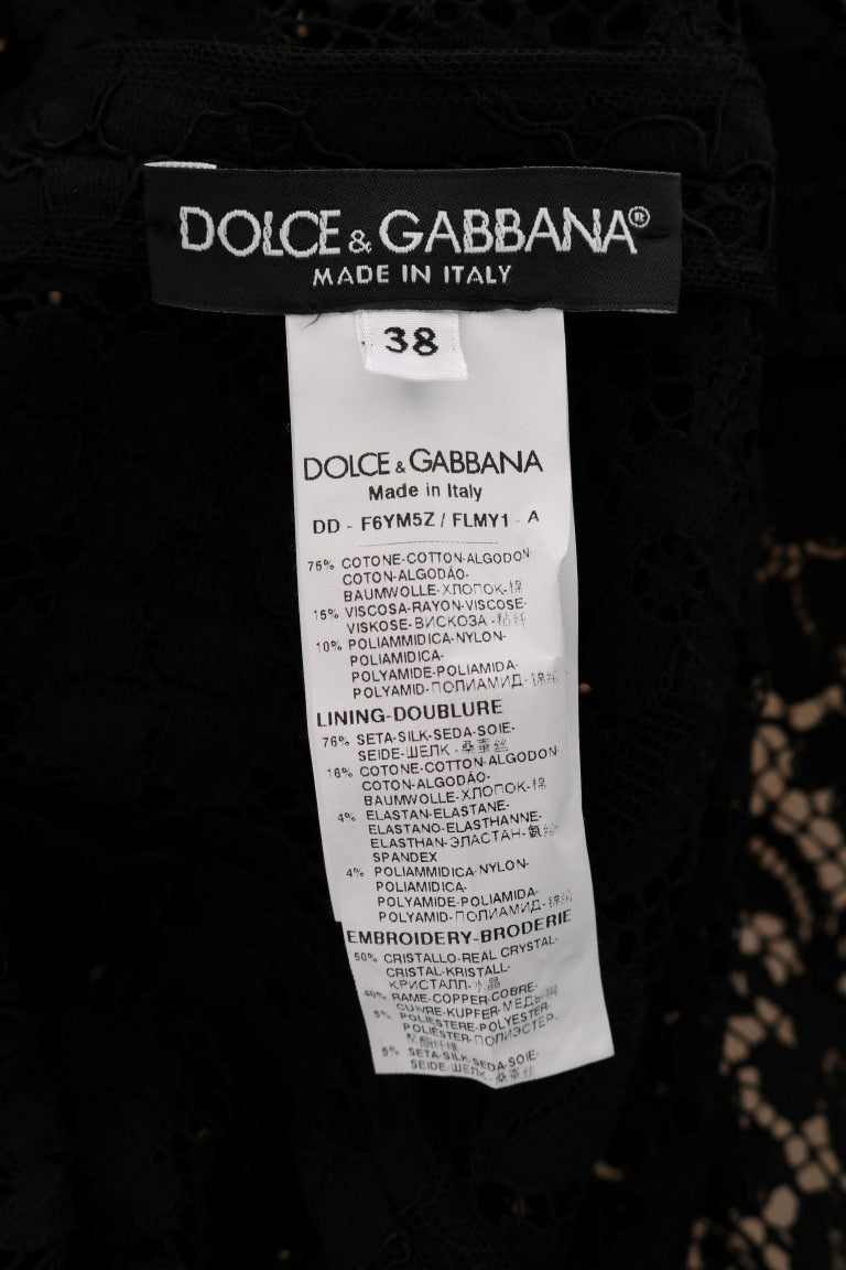 Dolce & Gabbana Elegant A-Line Lace Dress with Crystal Details