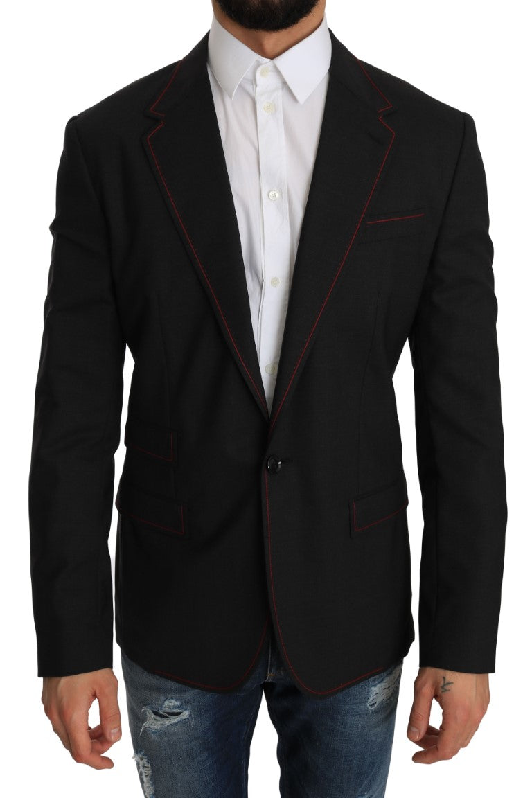 Dolce & Gabbana Gray Wool Slim Blazer Jacket