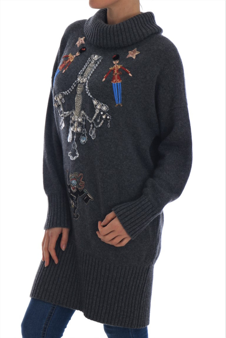 Dolce & Gabbana Fairy Tale Crystal Gray Cashmere Sweater