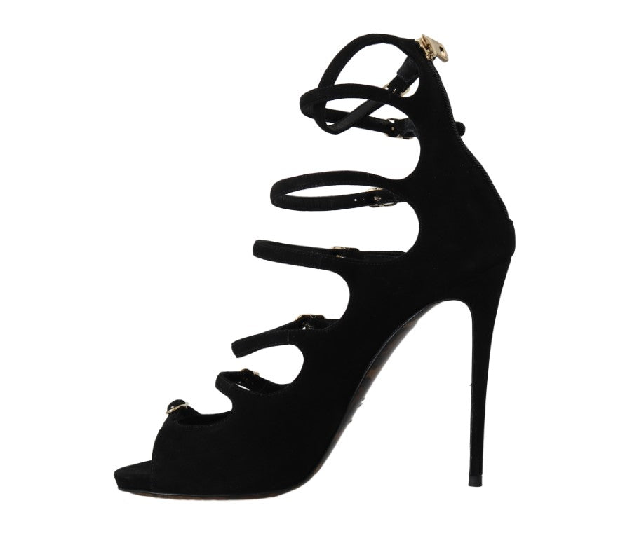 Dolce & Gabbana Chic Black Suede Ankle Strap Heels