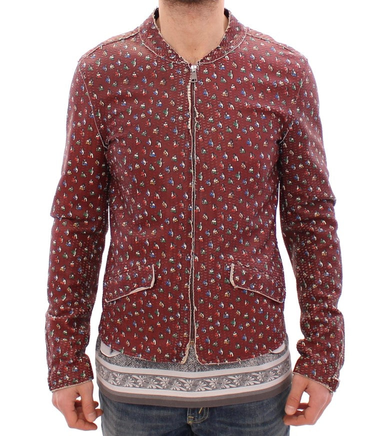 Dolce & Gabbana Exclusive Boxer Print Bordeaux Leather Jacket