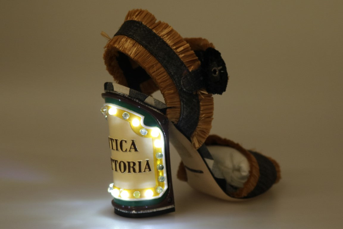 Dolce & Gabbana Antica Trattoria Straw Sandals with LED Heels