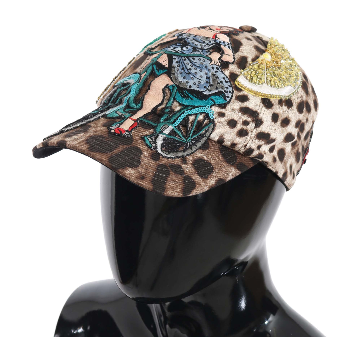 Dolce & Gabbana Brown Leopard Sequin Sicily Applique Baseball Hat