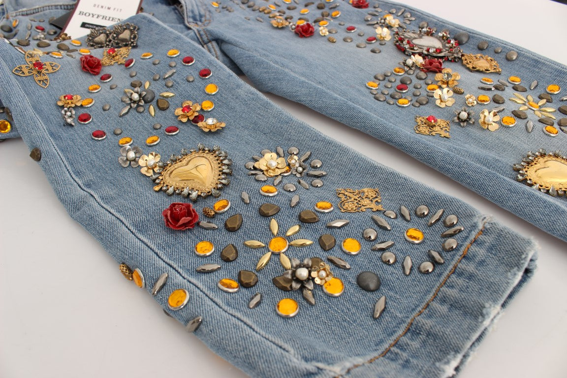 Dolce & Gabbana Enchanted Sicily Crystal Heart Boyfriend Jeans