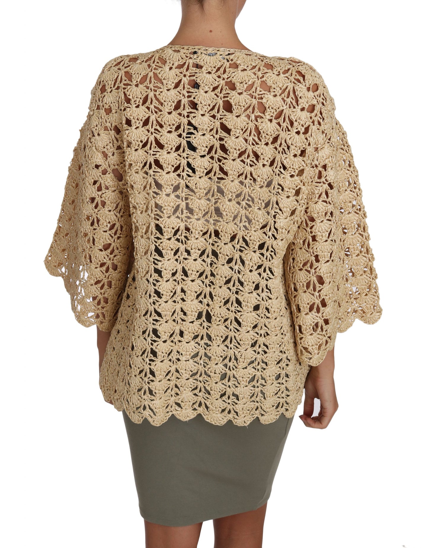 Dolce & Gabbana Chic Beige Crochet Raffia Cardigan