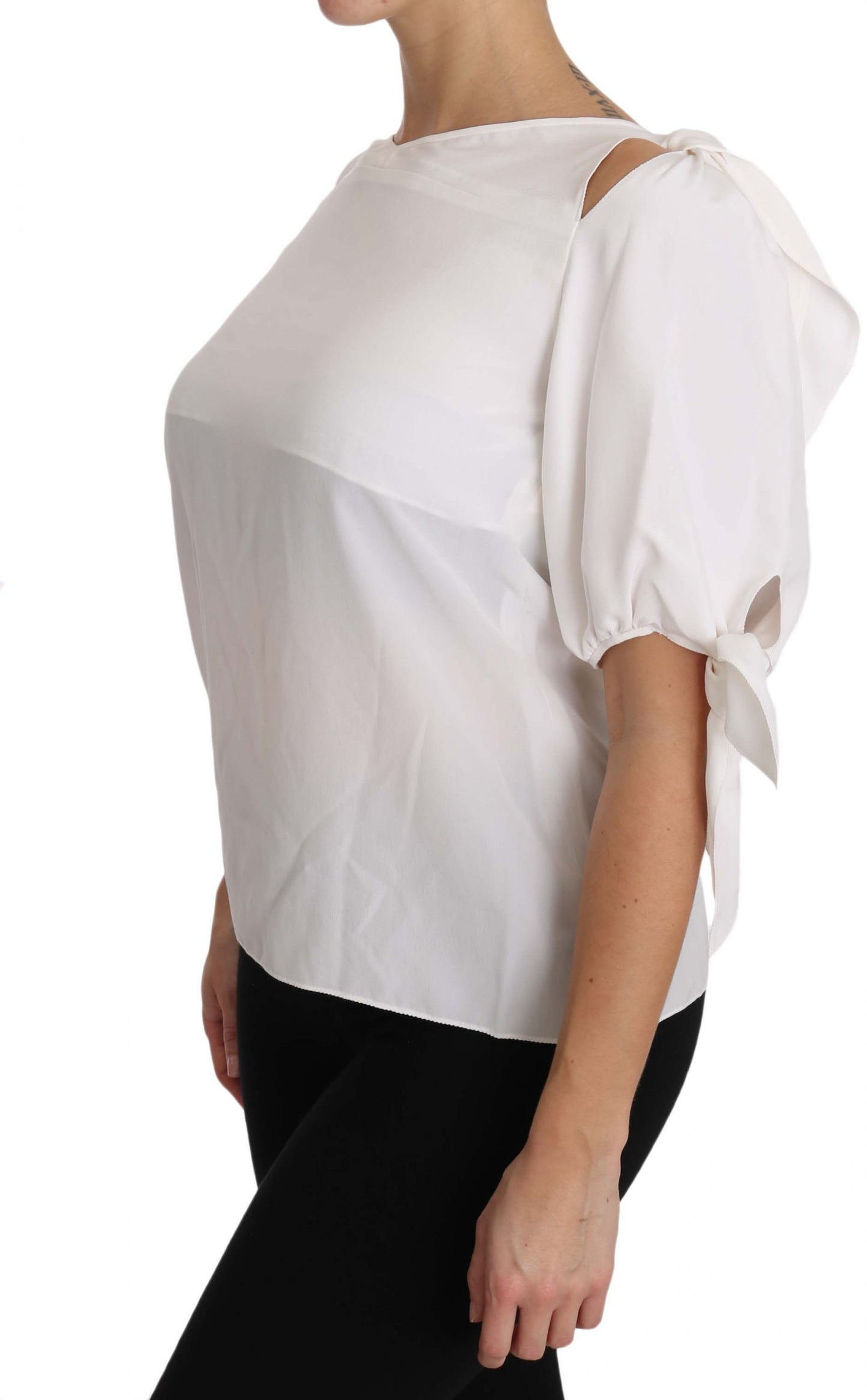 Dolce & Gabbana Solid White Silk Off Shoulder Blouse Top