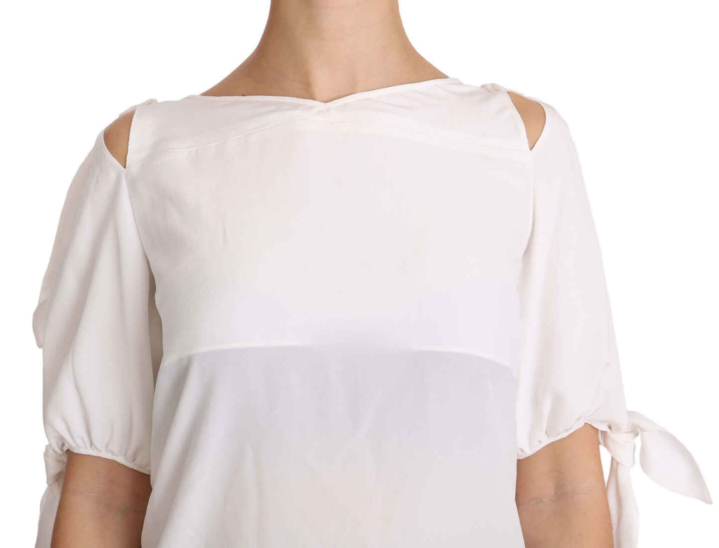 Dolce & Gabbana Solid White Silk Off Shoulder Blouse Top