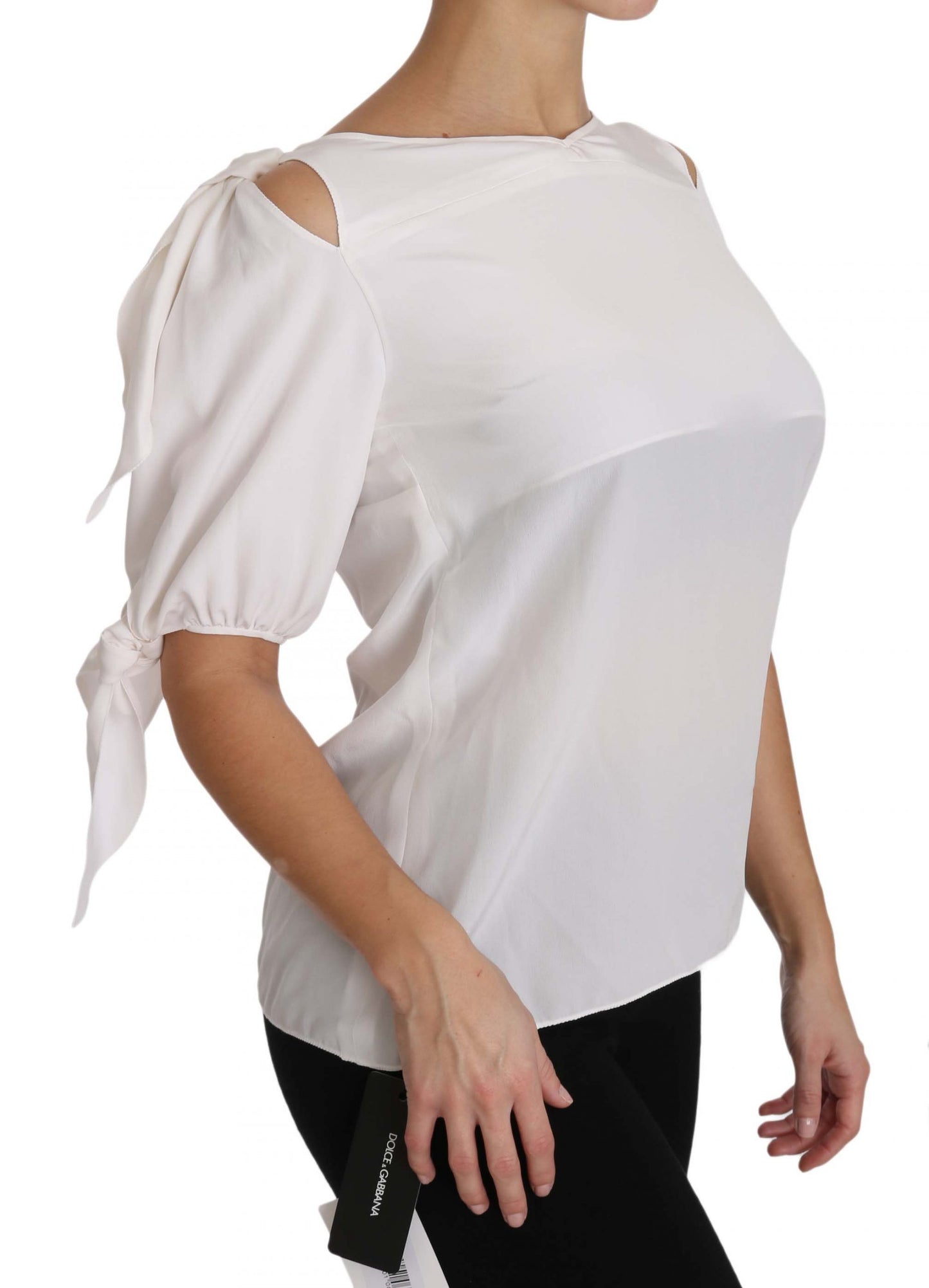 Dolce & Gabbana Solid White Silk Off Shoulder Blouse Top