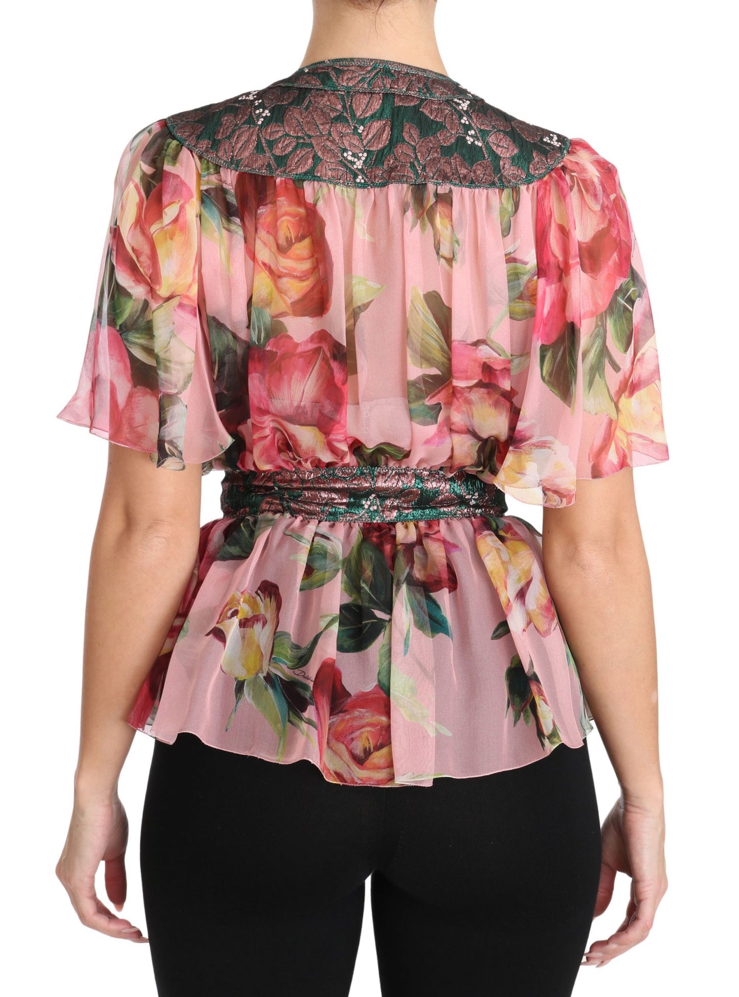 Dolce & Gabbana Elegant Floral Silk Pussy-Bow Shirt