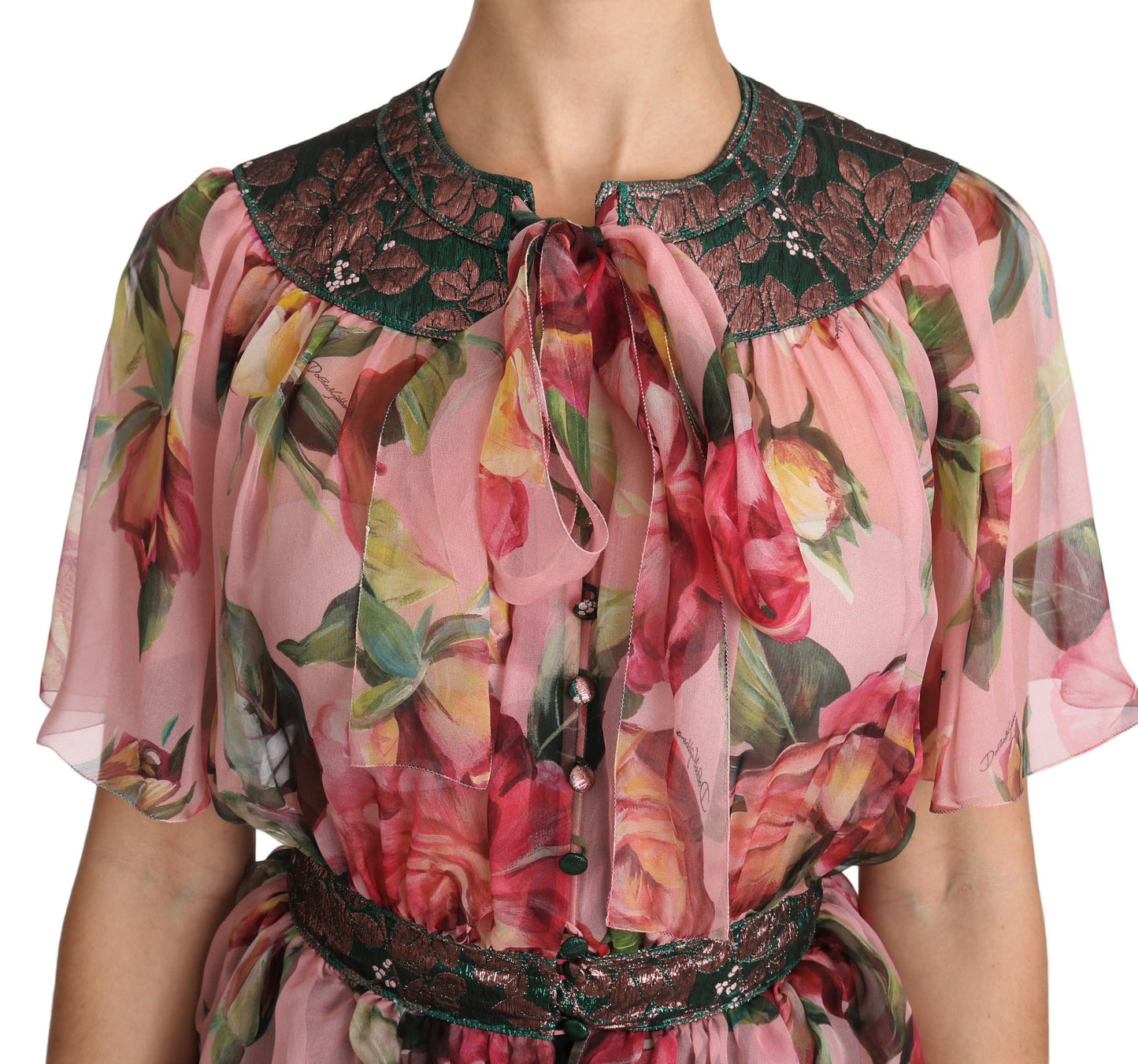 Dolce & Gabbana Elegant Floral Silk Pussy-Bow Shirt