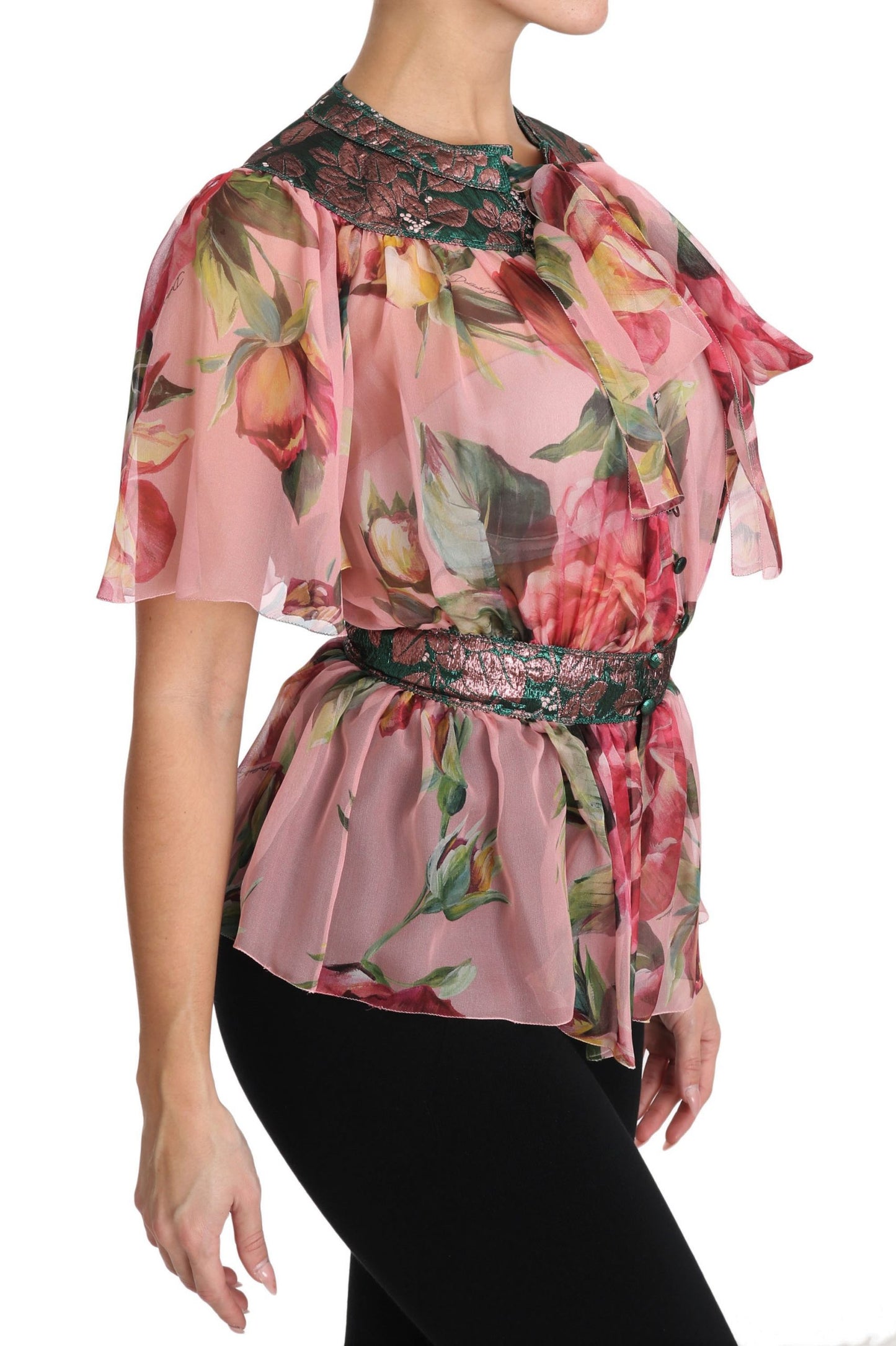 Dolce & Gabbana Elegant Floral Silk Pussy-Bow Shirt