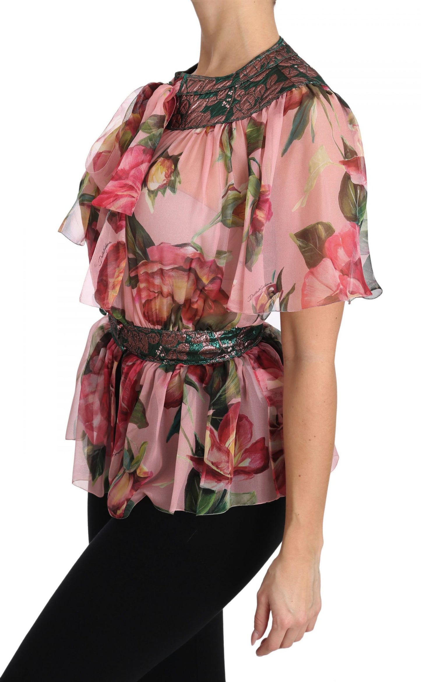 Dolce & Gabbana Elegant Floral Silk Pussy-Bow Shirt