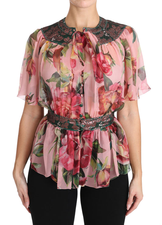 Dolce & Gabbana Elegant Floral Silk Pussy-Bow Shirt