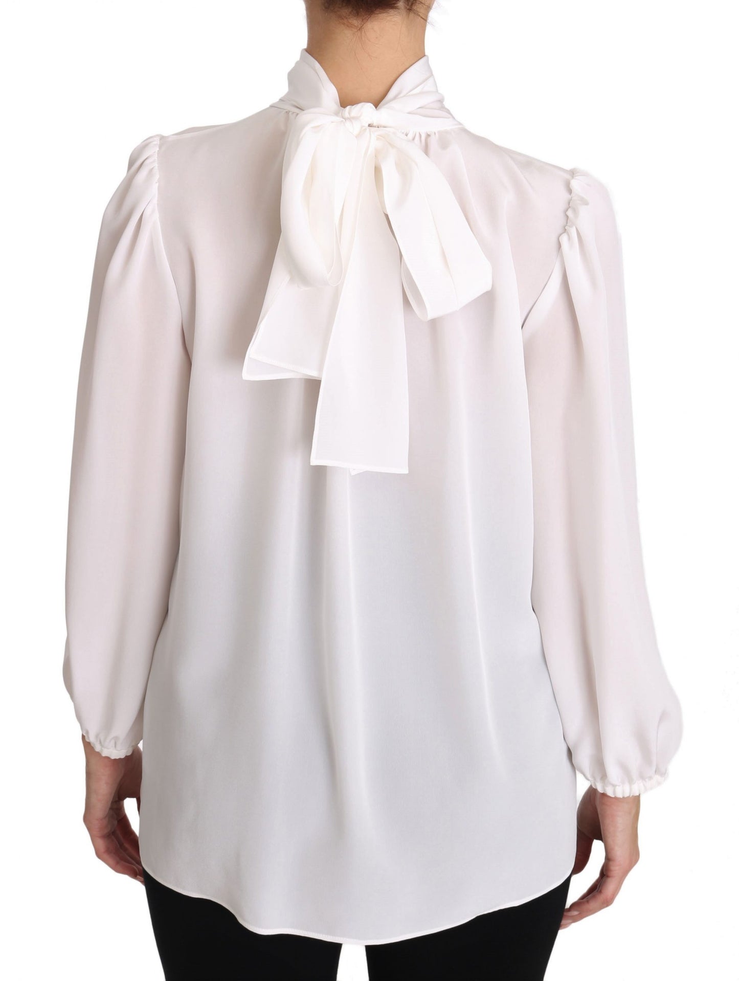 Dolce & Gabbana Elegant White Silk Longsleeve Top