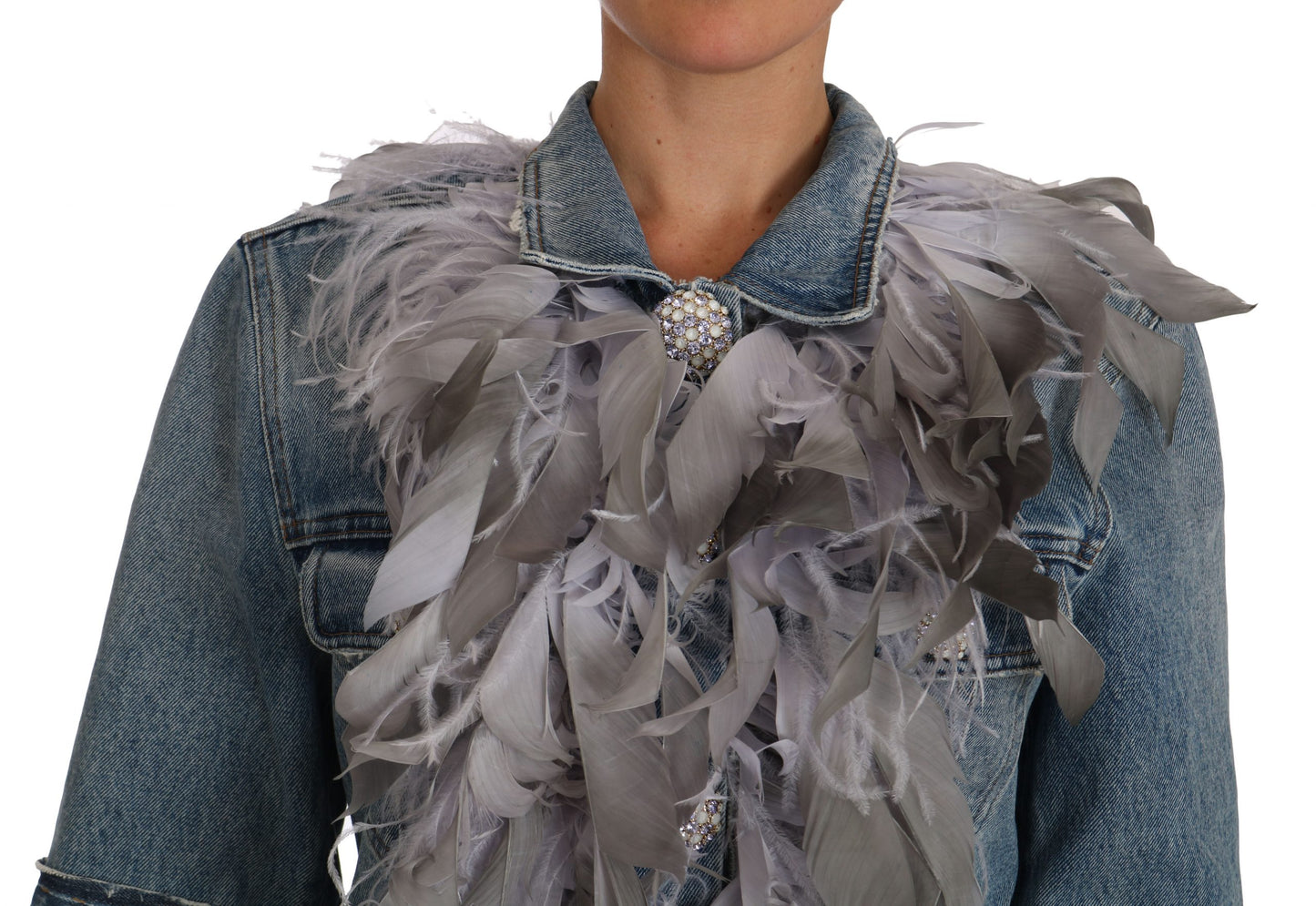 Dolce & Gabbana Embellished Feather Denim Extravaganza