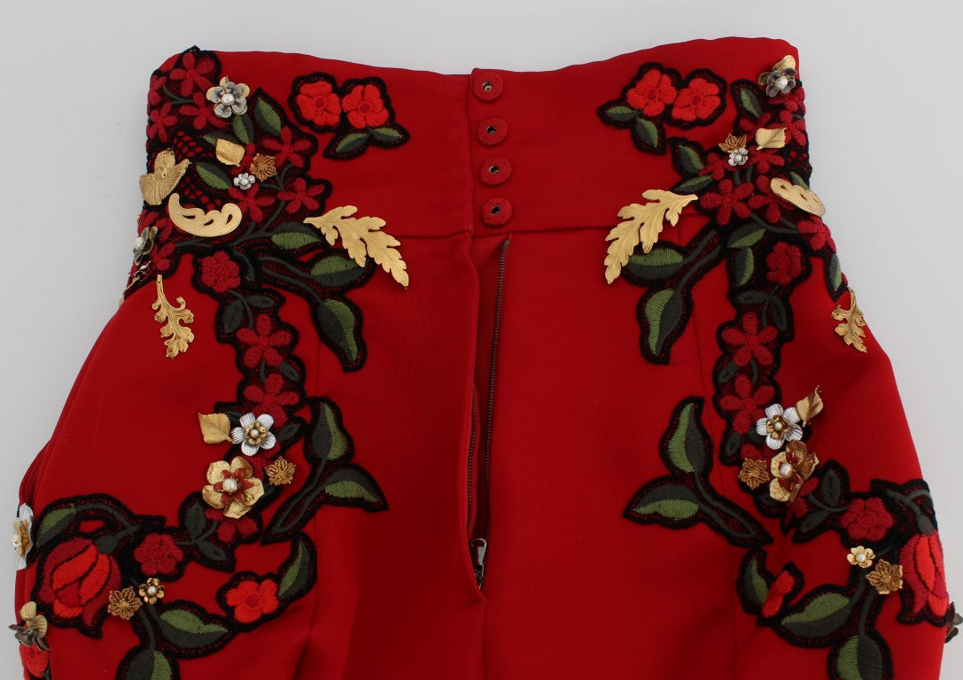 Dolce & Gabbana Embroidered Silk High Waist Mini Shorts