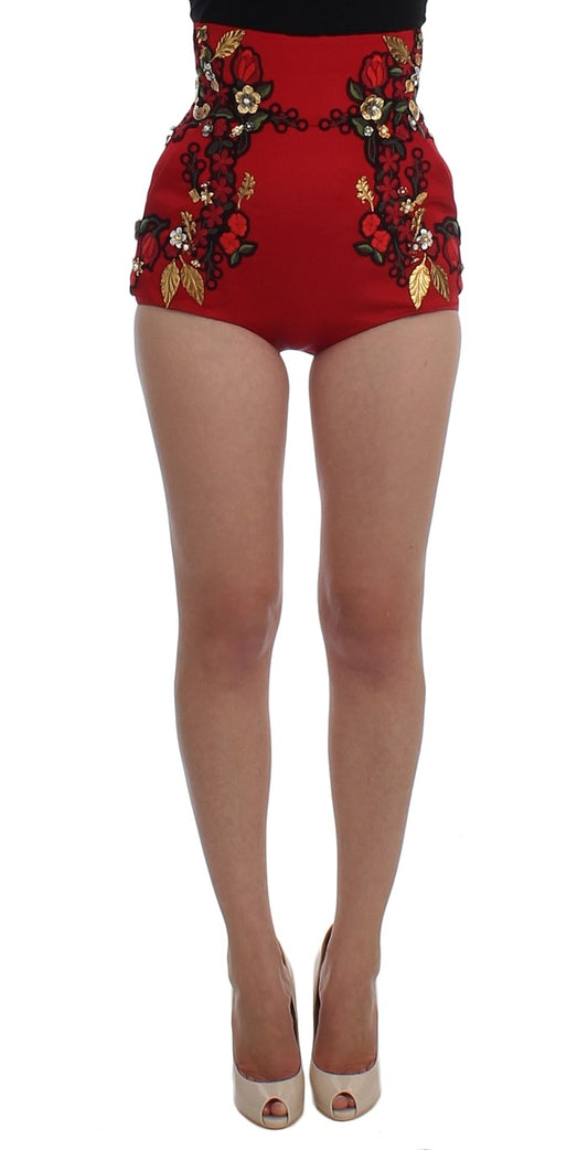 Dolce & Gabbana Embroidered Silk High Waist Mini Shorts