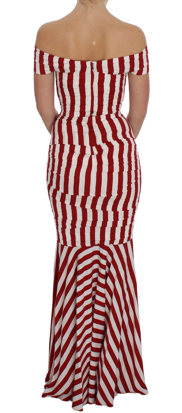 Dolce & Gabbana Elegant Red and White Striped Silk Bodycon Dress