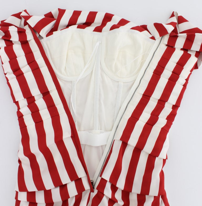 Dolce & Gabbana Elegant Red and White Striped Silk Bodycon Dress