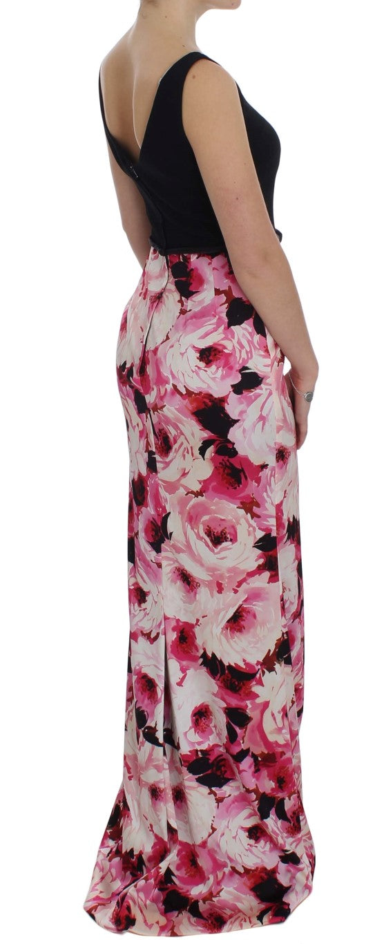 Dolce & Gabbana Pink Floral Print Long Maxi Sheath Dress