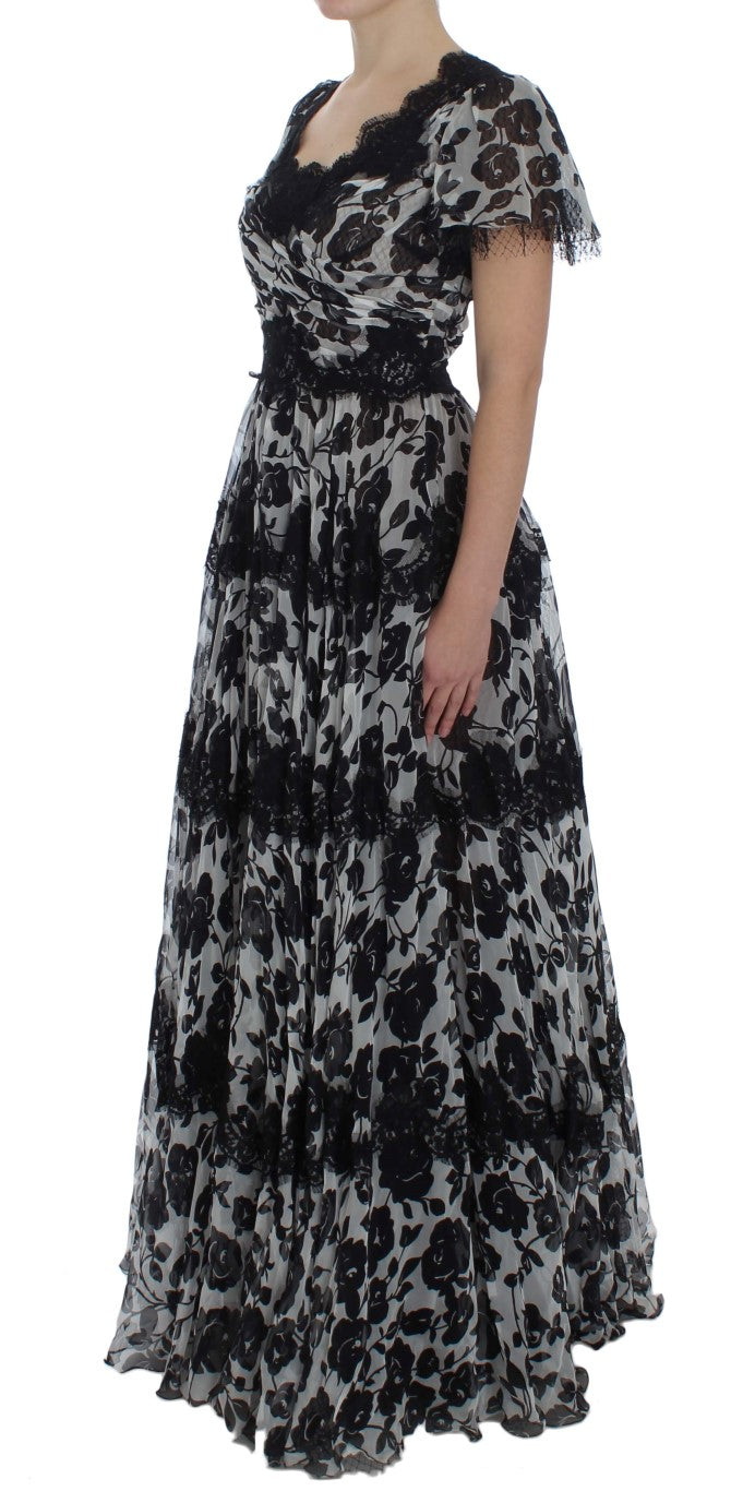 Dolce & Gabbana Floral Lace Maxi Dress in B&W