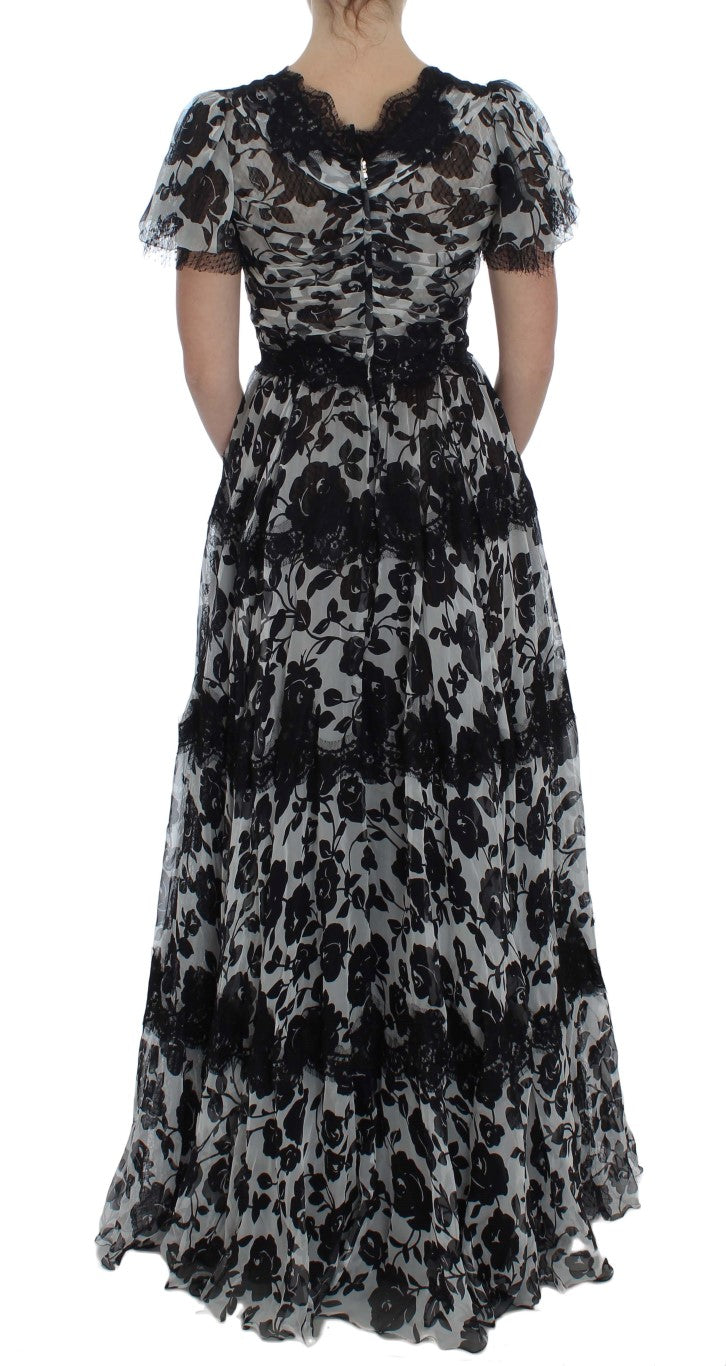 Dolce & Gabbana Floral Lace Maxi Dress in B&W