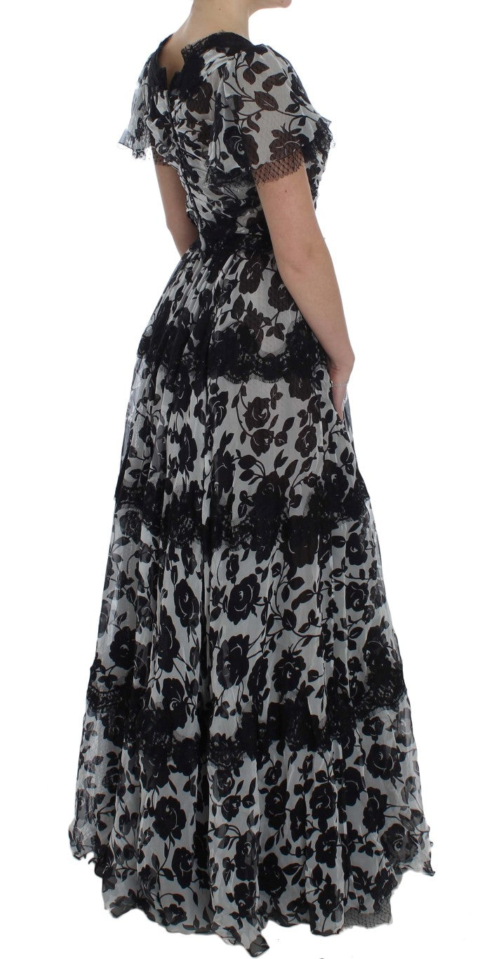 Dolce & Gabbana Floral Lace Maxi Dress in B&W