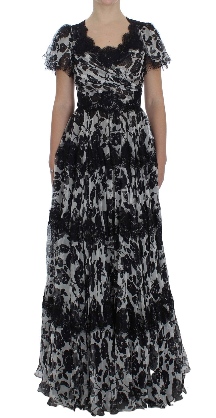 Dolce & Gabbana Floral Lace Maxi Dress in B&W