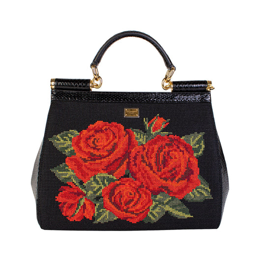 Dolce & Gabbana Elegant Roses Embroidered Leather Handbag