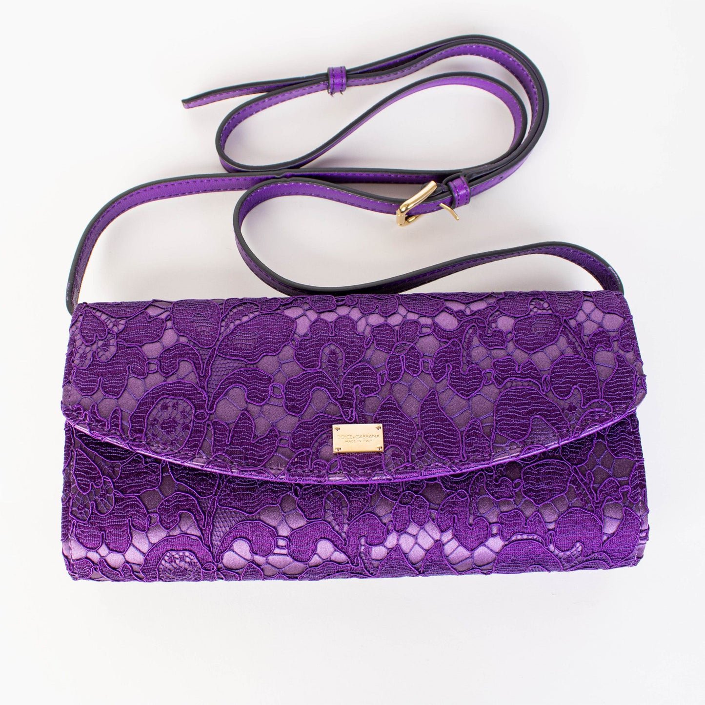 Dolce & Gabbana Elegant Purple Lace Clutch Bag