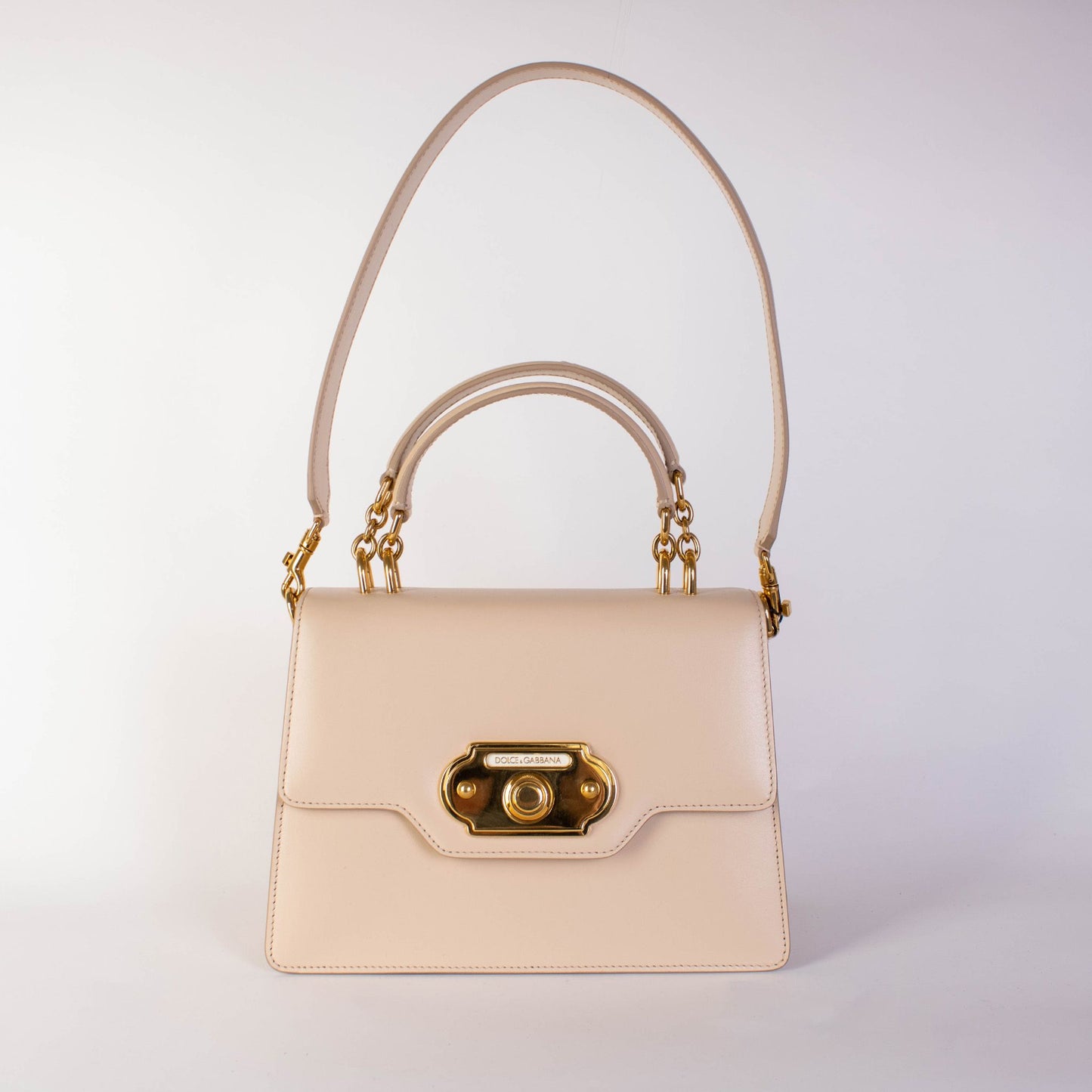 Dolce & Gabbana Elegant Beige Leather Welcoming Handbag