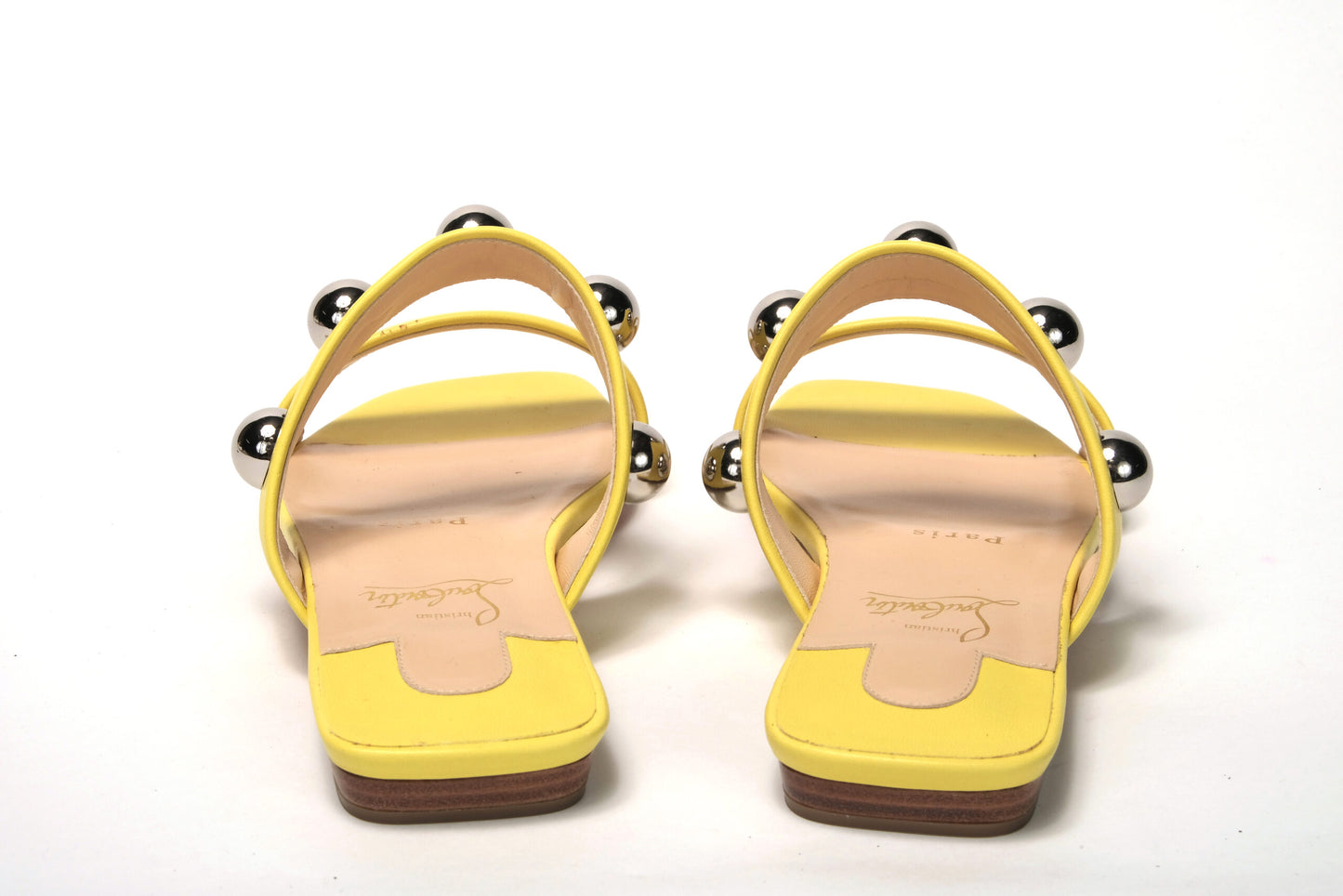 Christian Louboutin Bright Yellow Silver Wide Strap Studded Flat