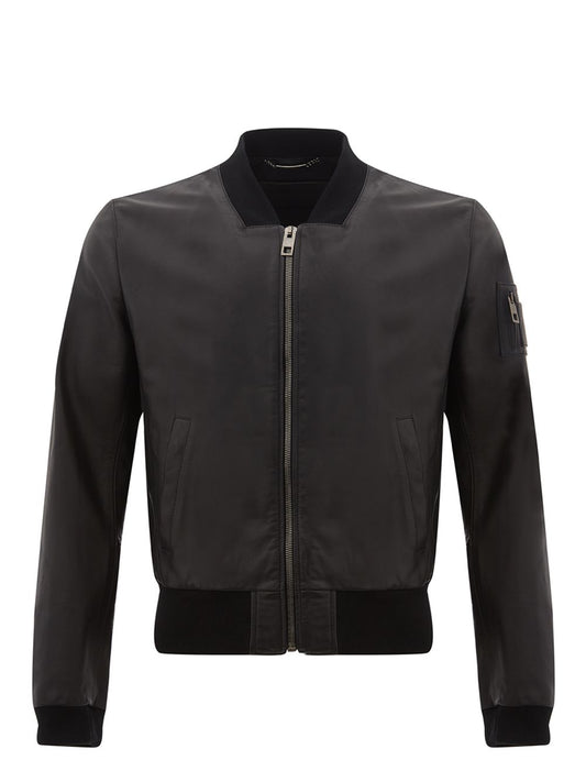 Dolce & Gabbana Elegant Black Leather Bomber Jacket