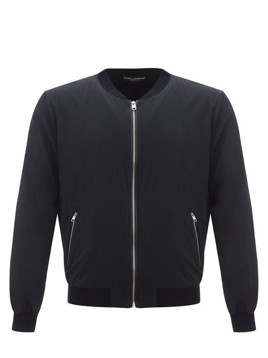 Dolce & Gabbana Elegant Navy Blue Silk Bomber Jacket