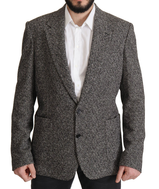 Dolce & Gabbana Exquisite Gray Herringbone Blazer Jacket