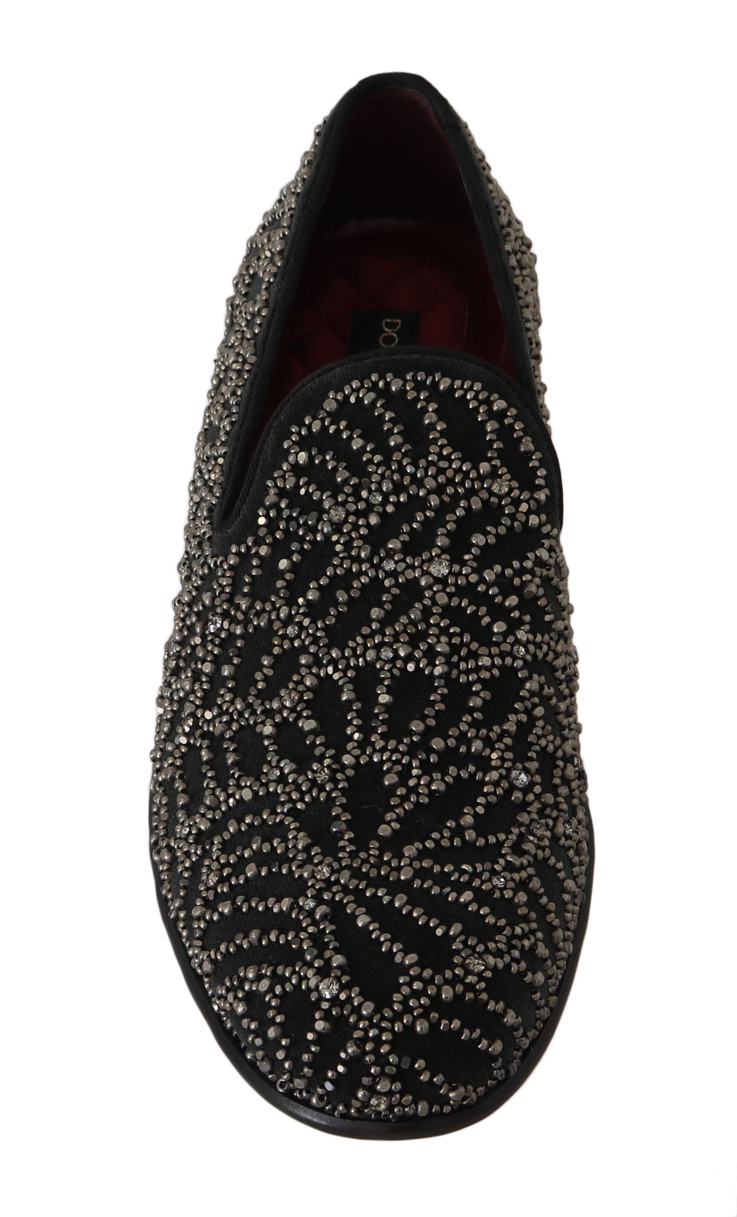 Dolce & Gabbana Elegant Black Velvet Loafers with Crystal Detail