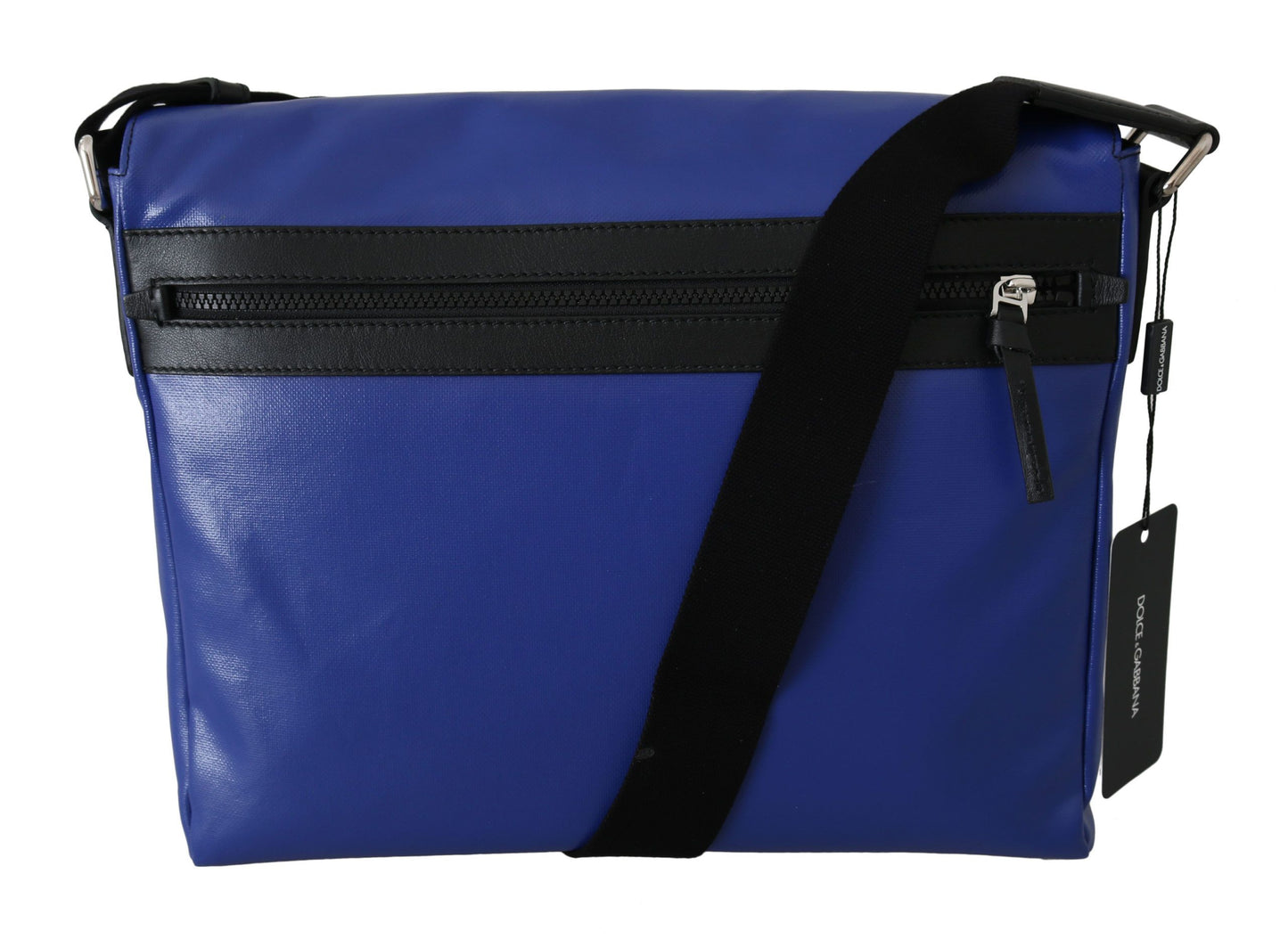 Dolce & Gabbana Elegant Blue & Black Cotton Blend Messenger Bag