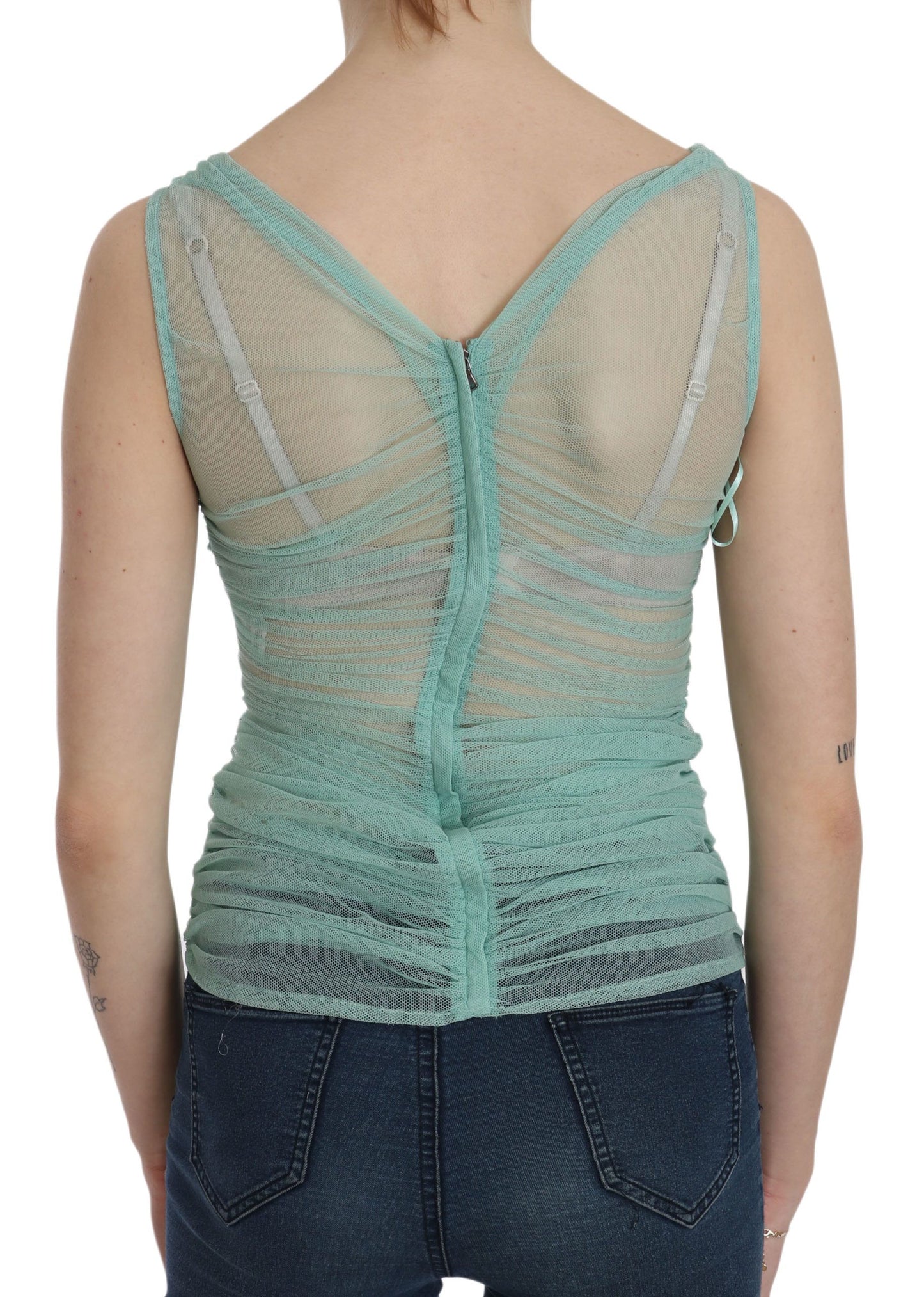 Dolce & Gabbana Green Cotton Stretch Mesh Tank Top