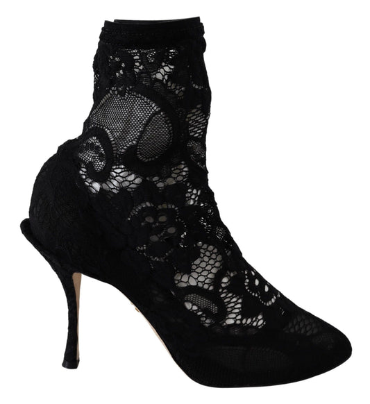 Dolce & Gabbana Black Taormina Lace Socks Pumps Boots