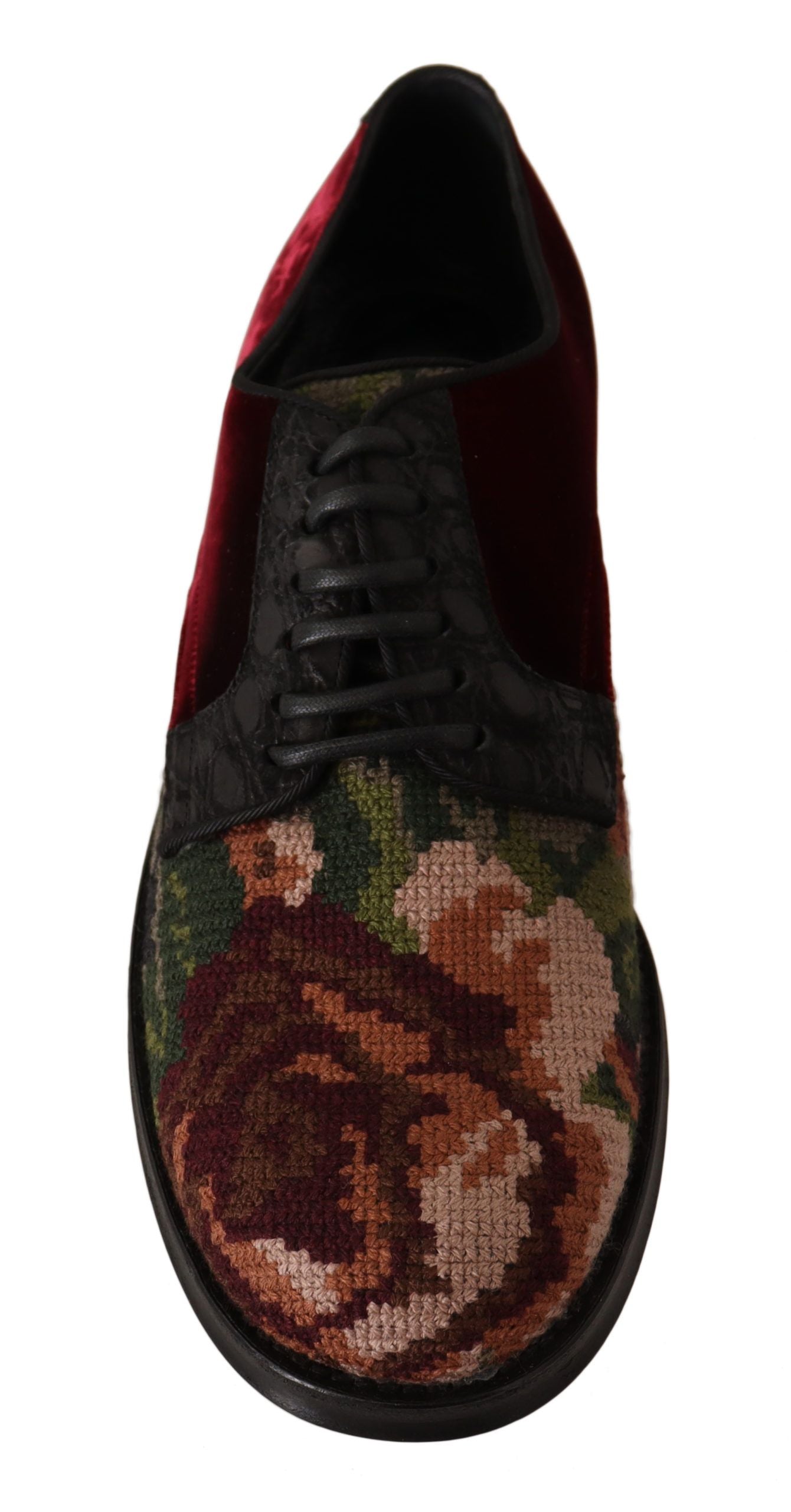 Dolce & Gabbana Red RUNWAY Baroque Embroidery Velour Shoes