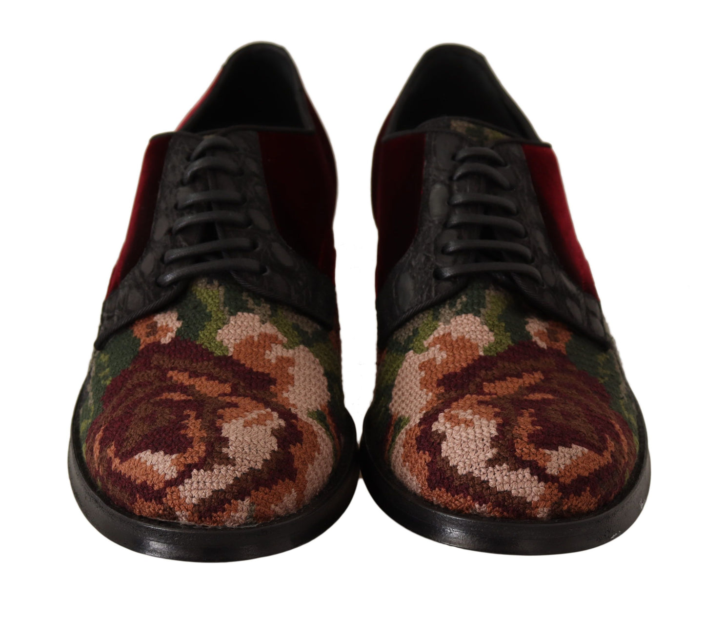 Dolce & Gabbana Red RUNWAY Baroque Embroidery Velour Shoes