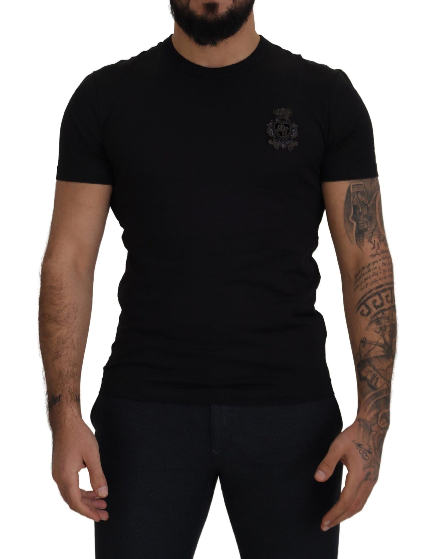 Dolce & Gabbana Elegant Cotton Crew Neck Tee with Logo Patch