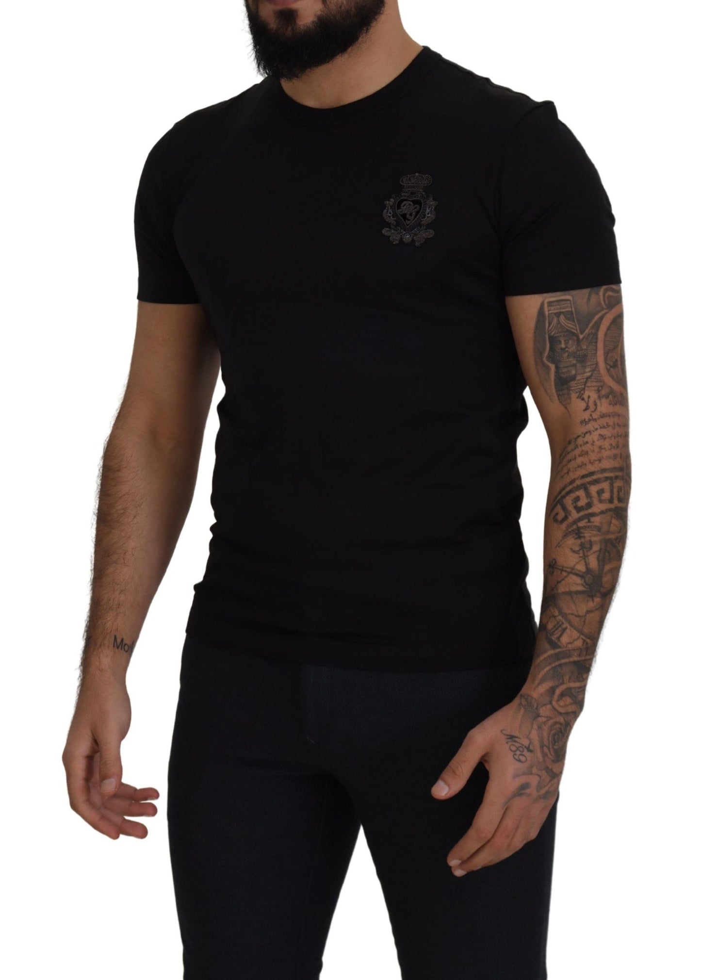 Dolce & Gabbana Elegant Cotton Crew Neck Tee with Logo Patch