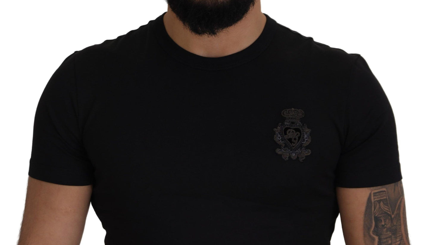 Dolce & Gabbana Elegant Cotton Crew Neck Tee with Logo Patch