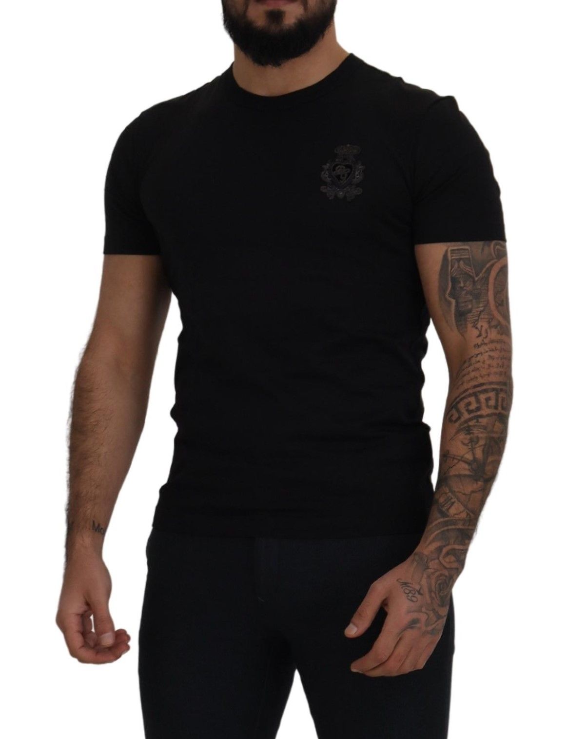 Dolce & Gabbana Elegant Cotton Crew Neck Tee with Logo Patch