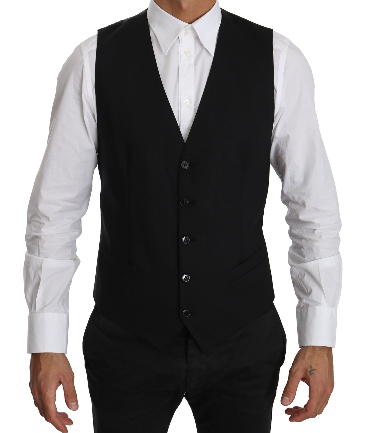 Dolce & Gabbana Black Waistcoat Formal Gilet Dress Wool  Vest