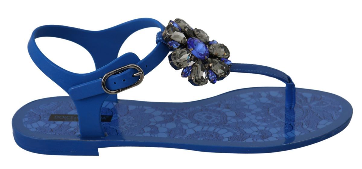 Dolce & Gabbana Blue Crystal-Embellished Beachwear Sandals