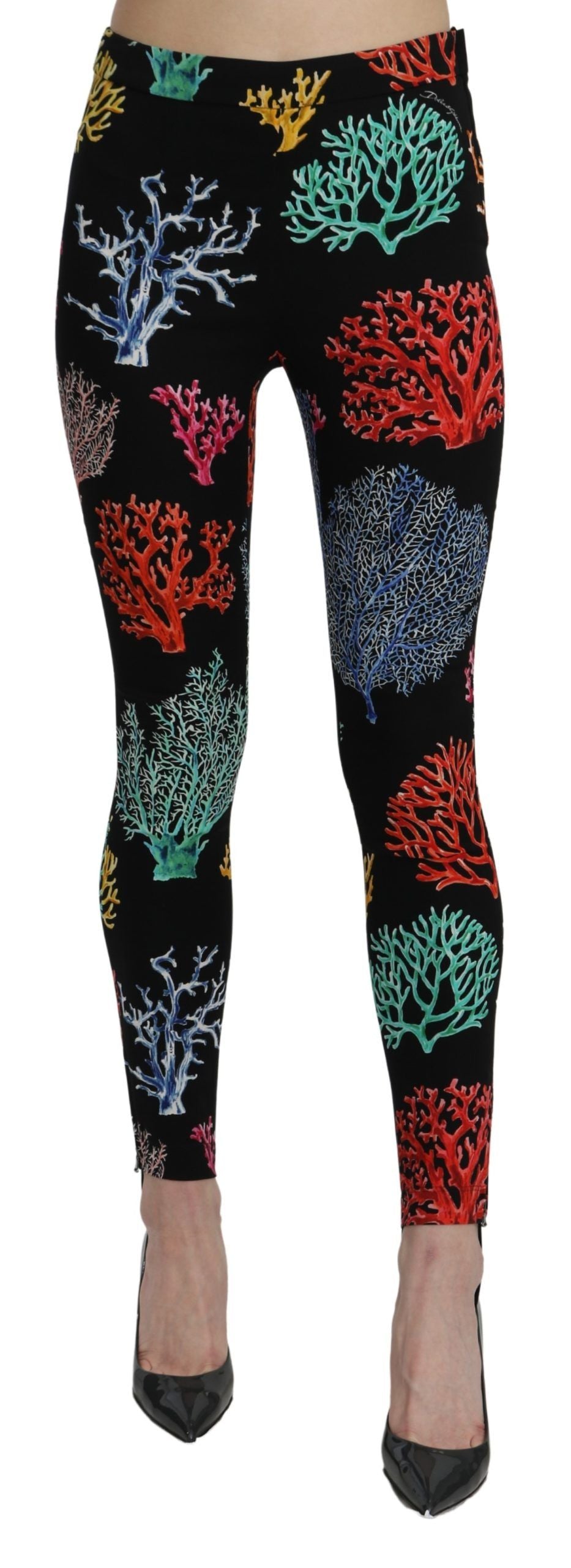 Dolce & Gabbana Elegant High Waist Slim Leggings Coral Print