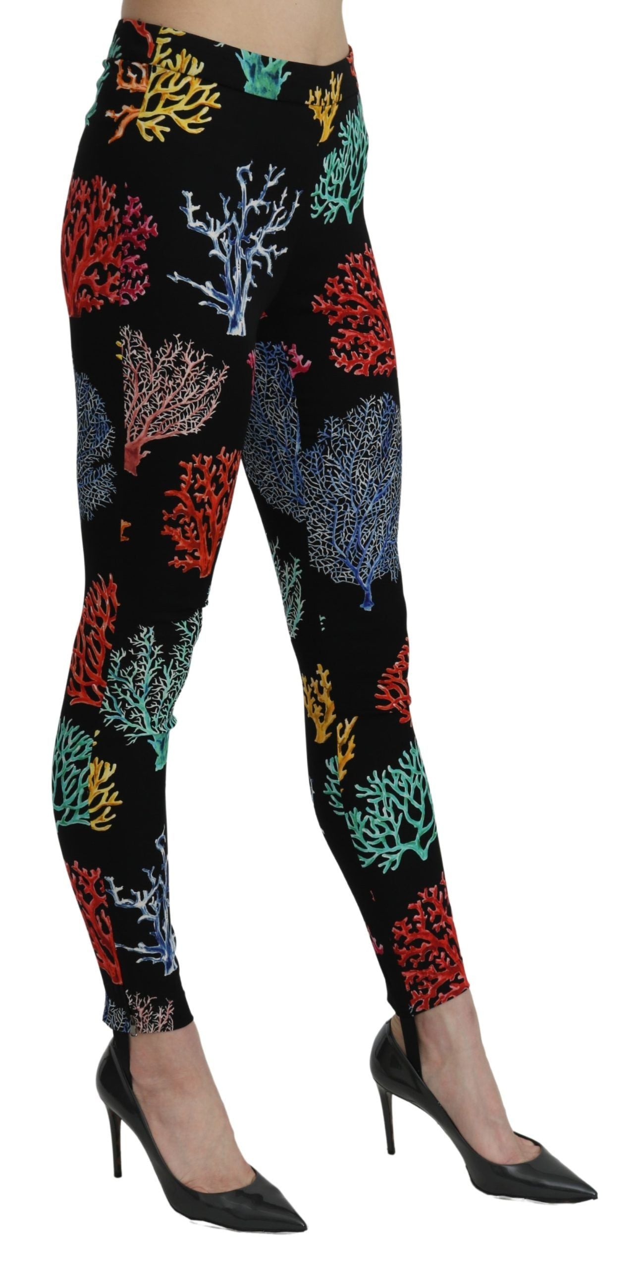 Dolce & Gabbana Elegant High Waist Slim Leggings Coral Print